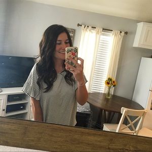 Black and white striped ruffled top